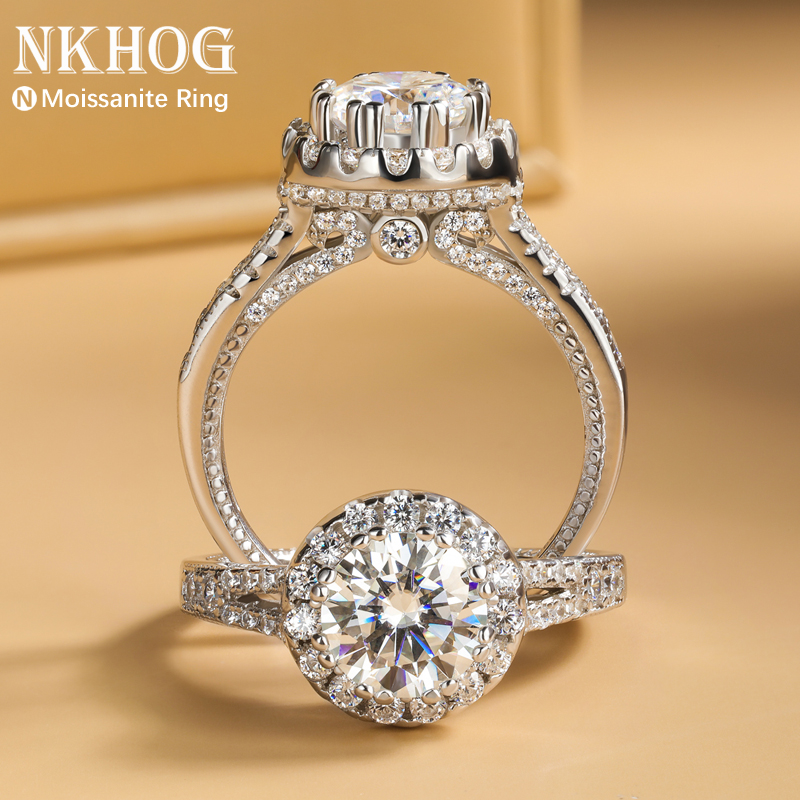 Moissanite Engagement Ring 1 Carat - Prawdziwe pierścionki z moissanitem 2ct, srebro