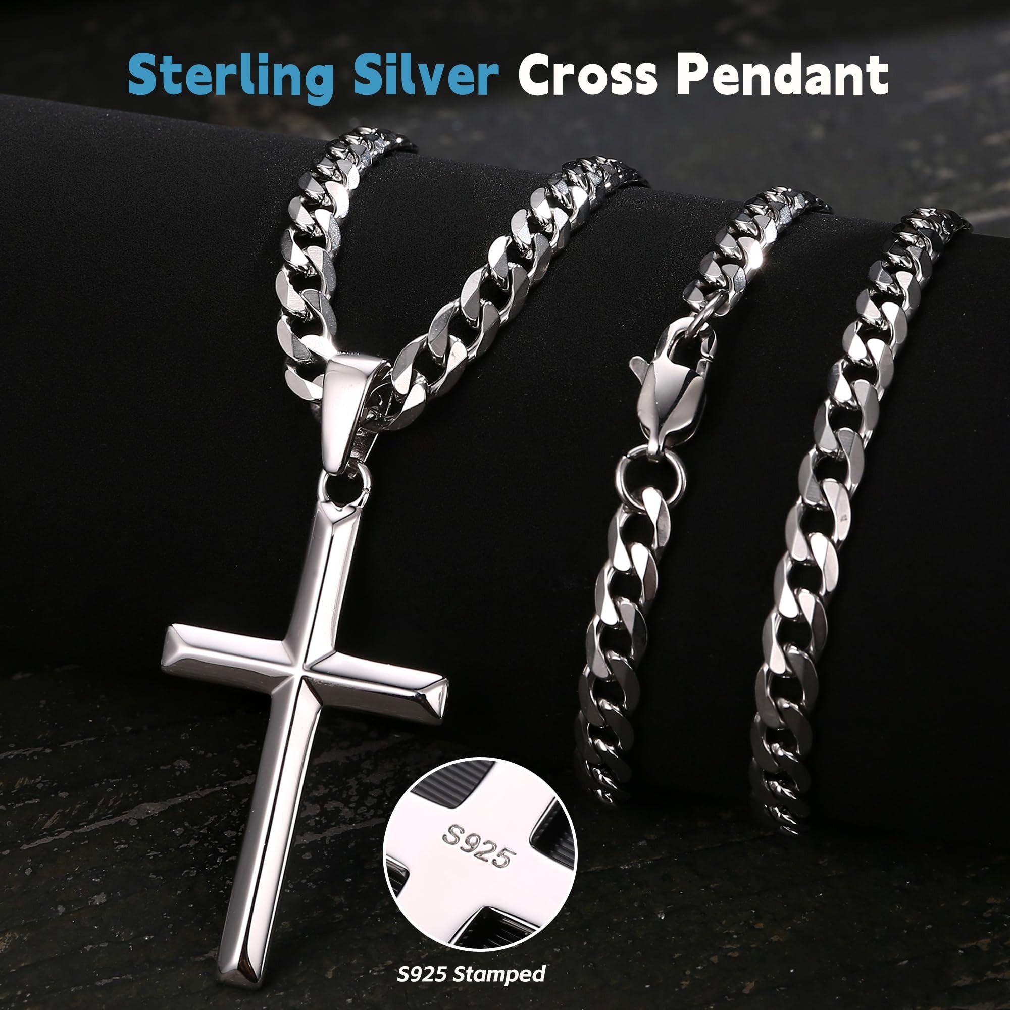 925 Sterling Silver Chain Necklace Men - Naszyjnik Krzyż ze Srebra Próby 925