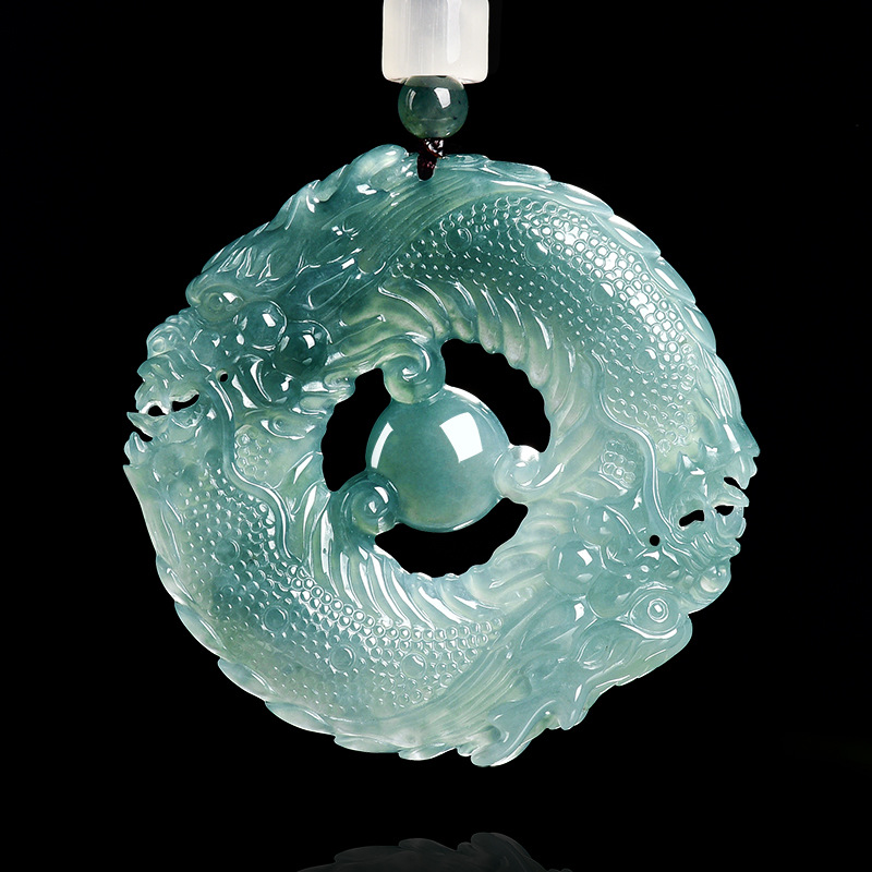 Necklaces - Naturalny Prawdziwy Szmaragdowy Niebieski Jadeitowy Wisiorek