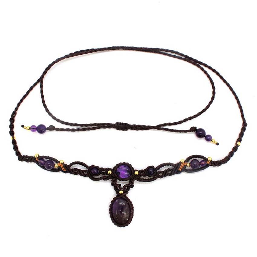 Crystal Pendant Necklace Natural Stone - Kryształowy pleciony makrama kamień naszyjnik dla