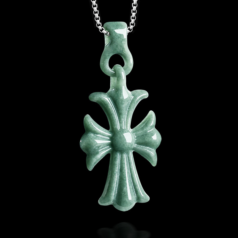 Necklaces - Naturalny birmański jadeitowy krzyżyk wisiorek naszyjnik