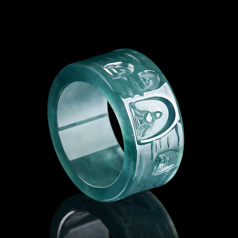 Rings - Naturalny Birmański Jadeitowy Pierścień Budda Luksusowa
