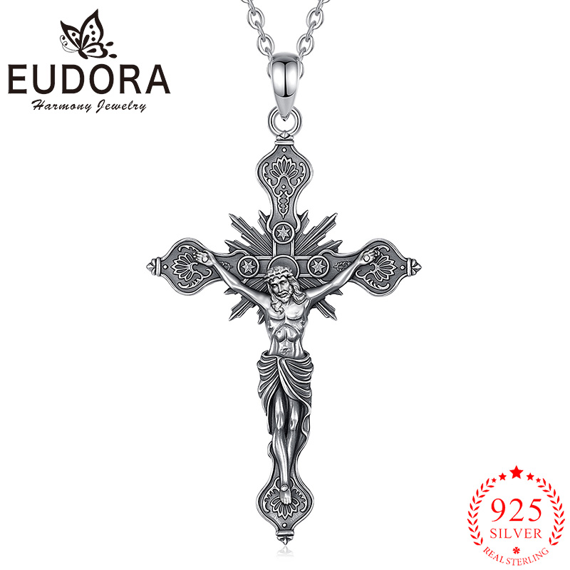 Naszyjnik z krucyfiksem Eudora – 925 Sterling Silver Chain Necklace Men recenzja i cena